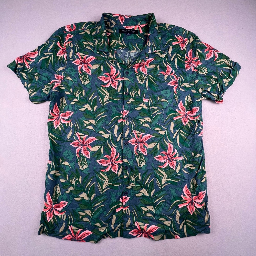 Hawaiian Button Up Shirt Mens XL Floral Tropical Summer Camp Aloha Vacation